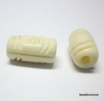Bone Tube Bead White Carved 12 x6.5mm