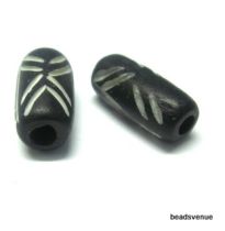 Bone Tube Bead Black Carved12 X 7mm