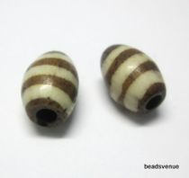 Bone Tube Bead Brown W/White Stripes 8x5.5mm
