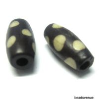 Bone Tube Bead Brown W/White Dots 12x5.5mm
