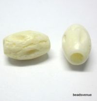 Bone Oval Carved Tube Bead White-9.5x 6