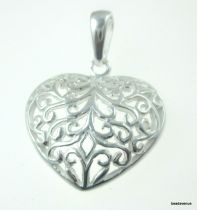 Sterling Silver Pendant W/Bail- Filligree Heart -18.5 mm