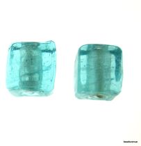 Silver Foil Cube Beads-10mm - Aqua